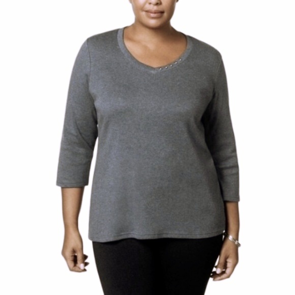 Karen Scott Tops - Karen Scott Macy's Plus 3/4 Sleeve Side Button Tee
